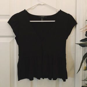 Baby Doll V-Neck Black Crop Top
